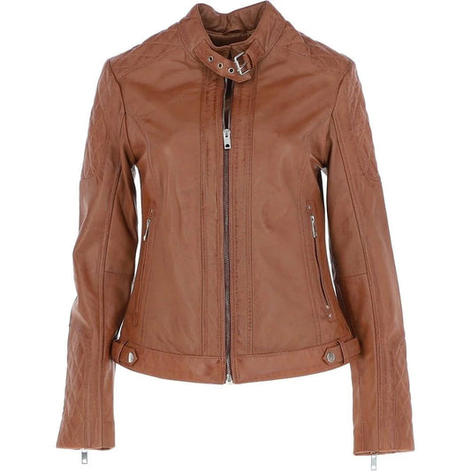 Women's Tan Leather Quilted Classic Jacket