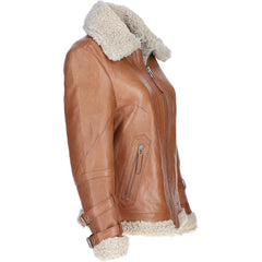 Women's Tan Leather Shearling Flying Jacket