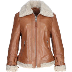 Women's Tan Leather Shearling Flying Jacket