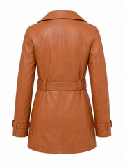 Women’s Tan Leather Belted Trench Coat