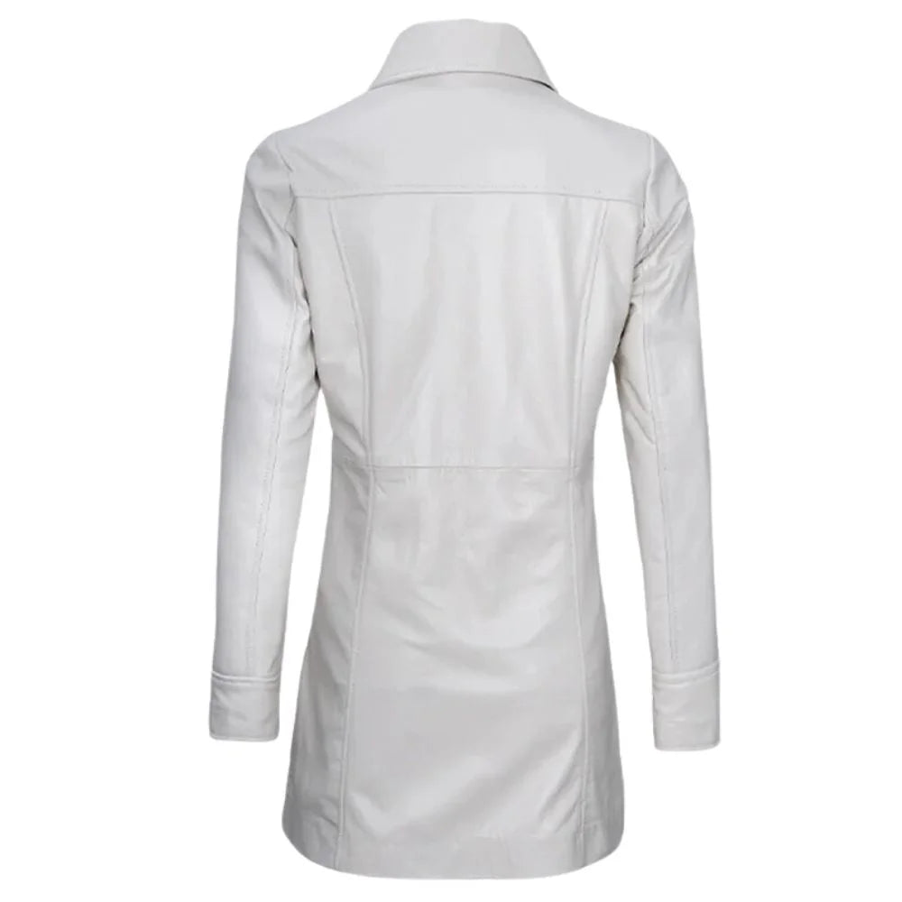 Women's White Leather Trench Coat
