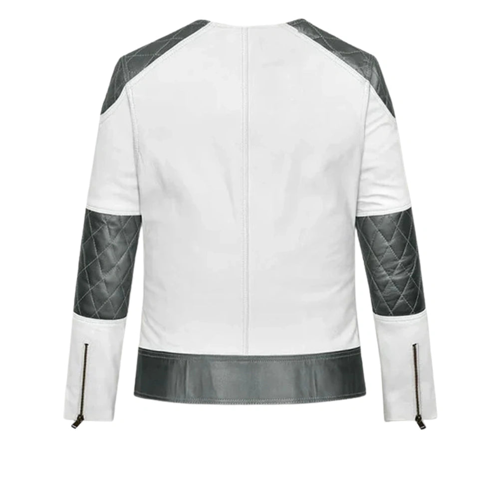 Women’s White and Grey Two-Tone Leather Jacket