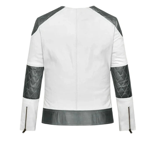 Women’s White and Grey Two-Tone Leather Jacket