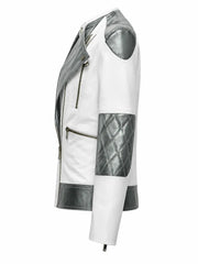 Women’s White and Grey Two-Tone Leather Jacket Left 