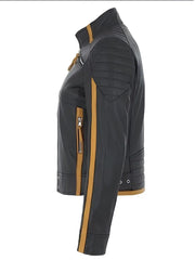 Women's Yellow Stripes Leather Jacket, side view