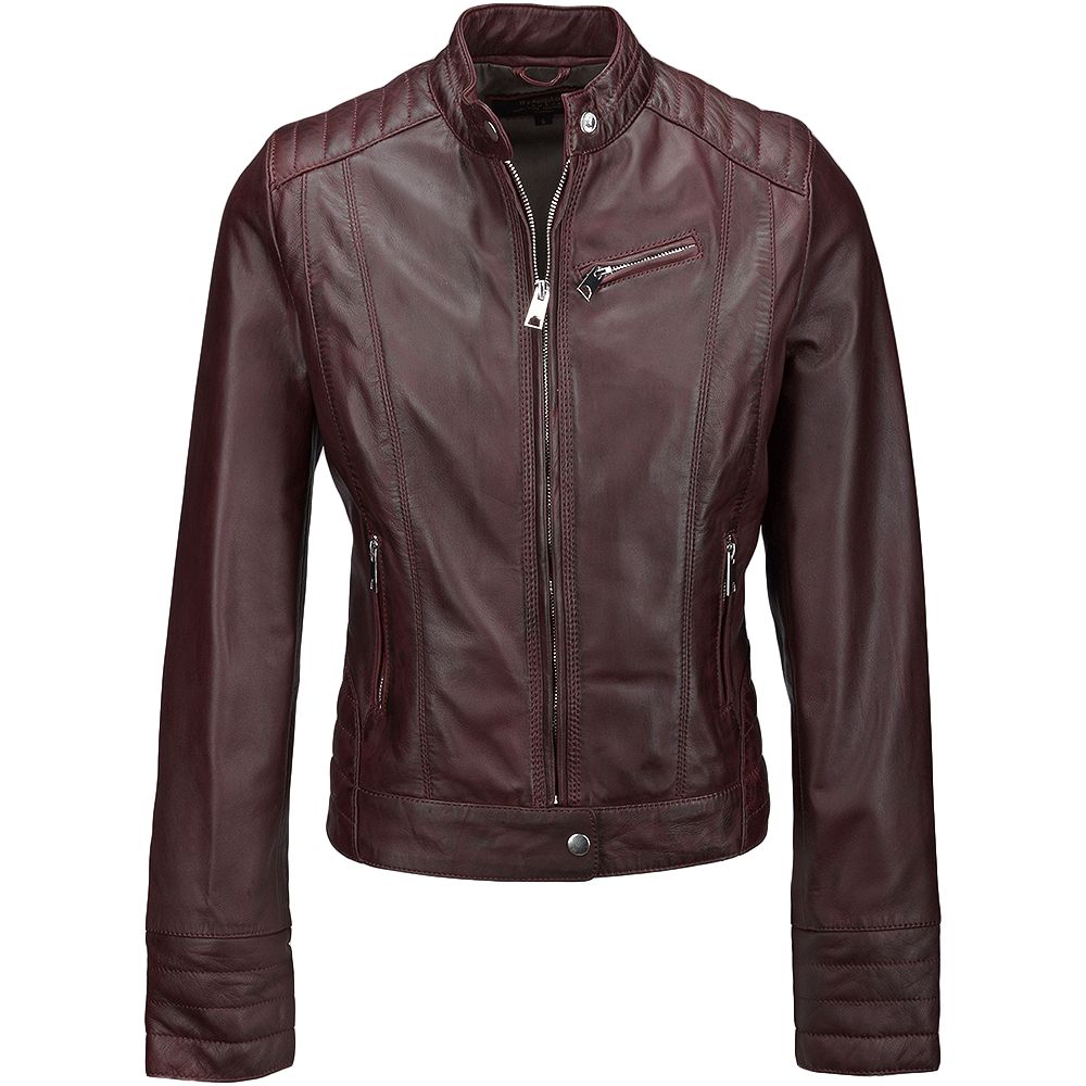 Women's Zippered Accents Burgundy Leather Jacket  
