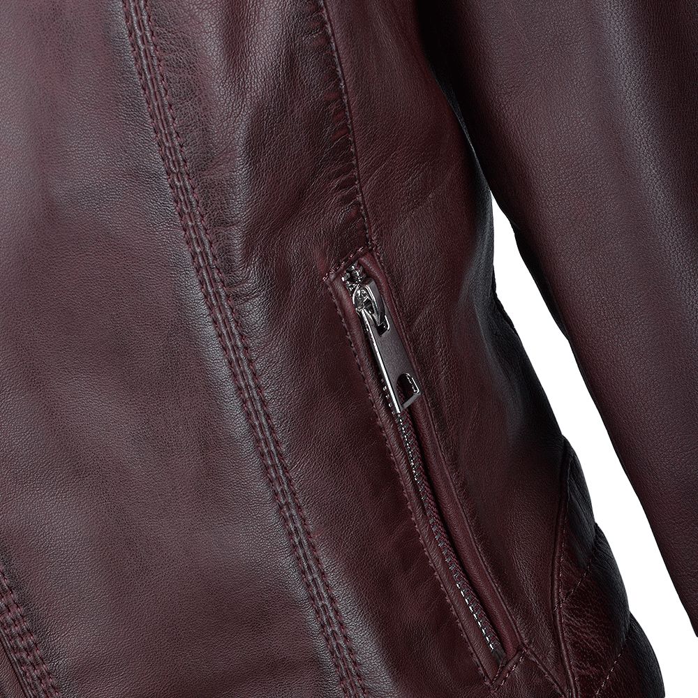 Women's Zippered Accents Burgundy Leather Jacket  