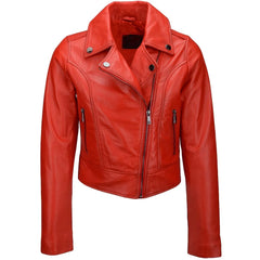 Women's Asymmetrical Zip Bold Red Leather Jacket