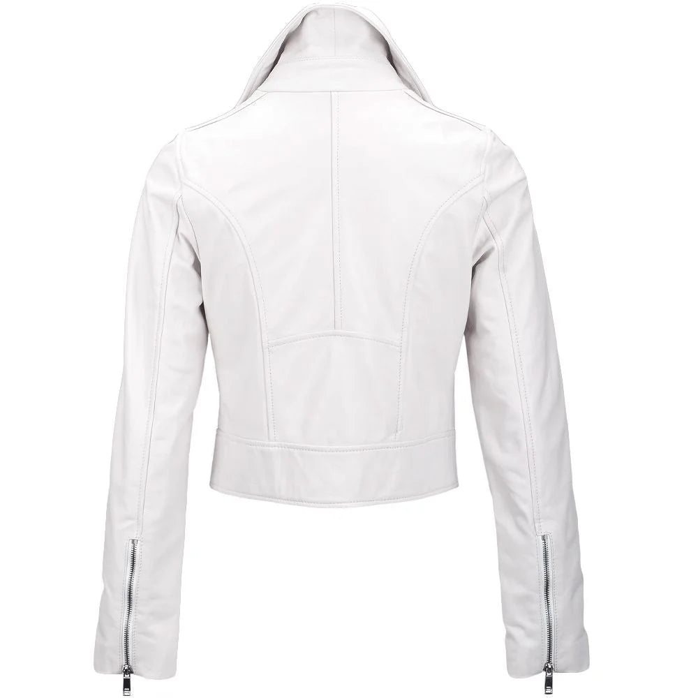 Women's Asymmetrical Zip White Leather Jacket
