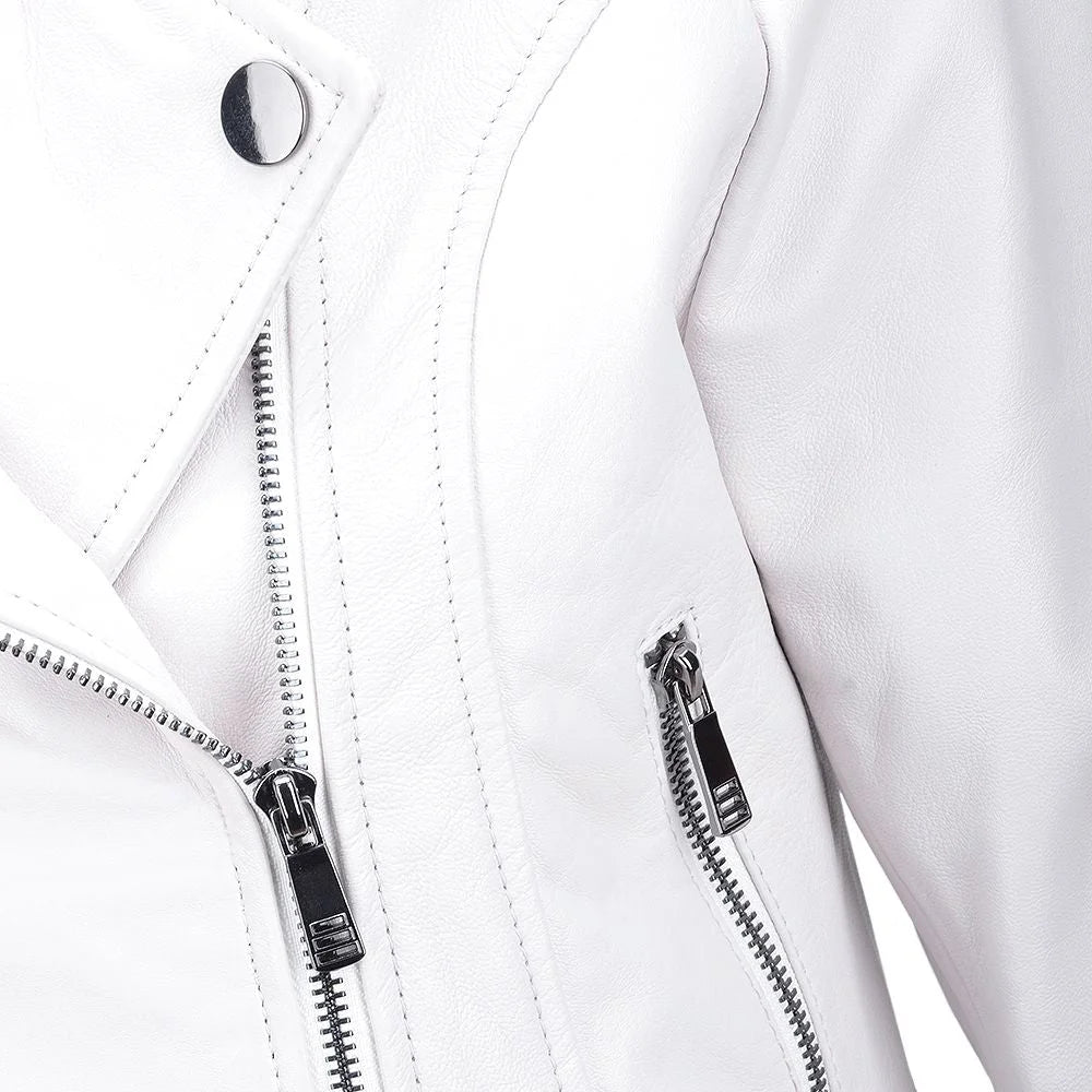 Women's Asymmetrical Zip White Leather Jacket