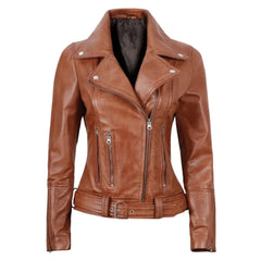 Women's Belted Light Brown Leather Jacket