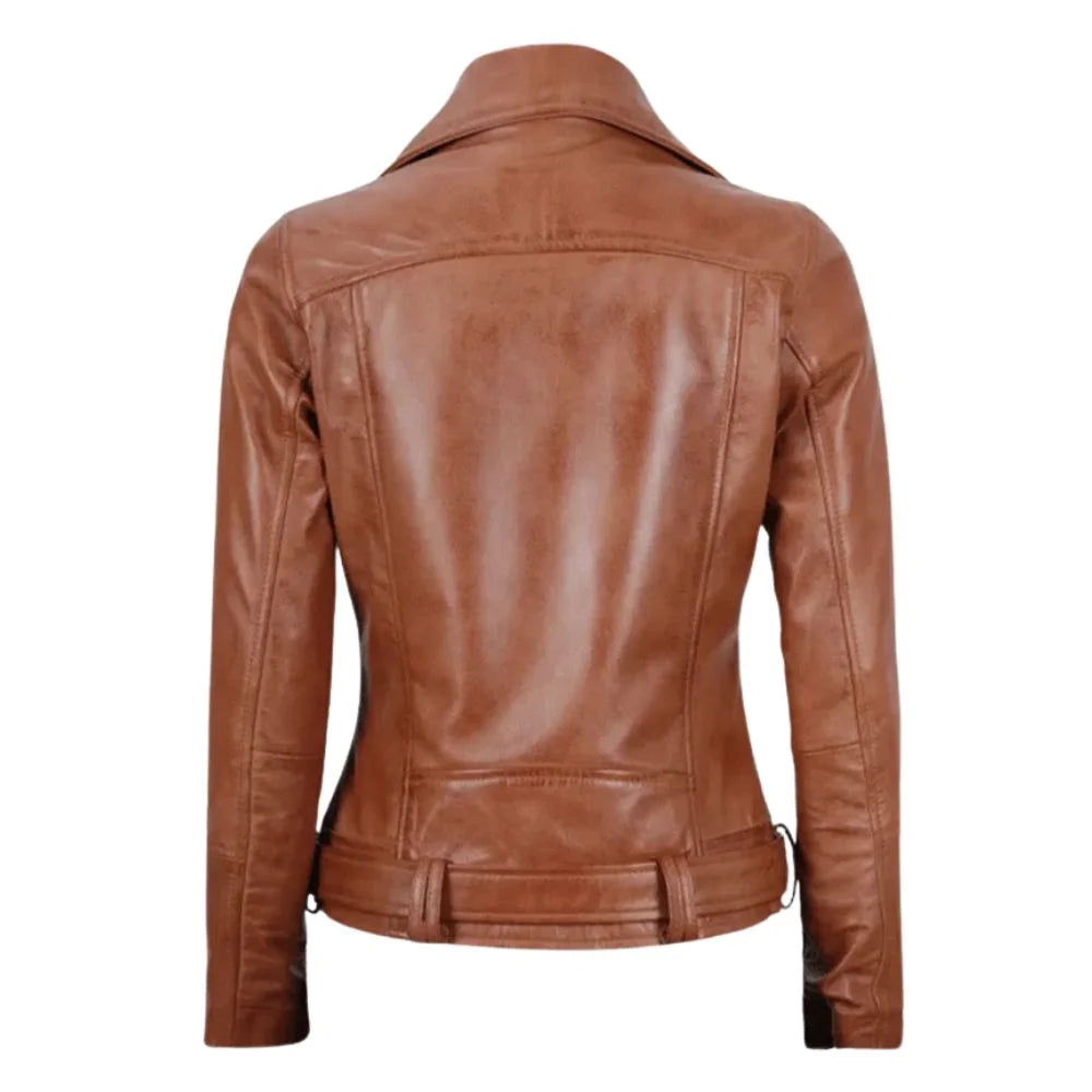 Women's Belted Light Brown Leather Jacket