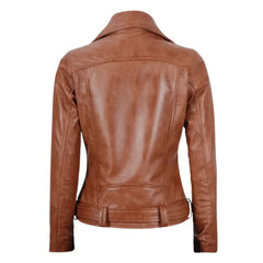 Women's Belted Light Brown Leather Jacket