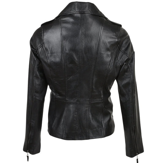 Women's Black Buckle Straps Leather Jacket