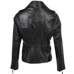 Women's Black Buckle Straps Leather Jacket