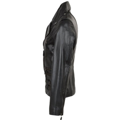 Women's Black Buckle Straps Leather Jacket