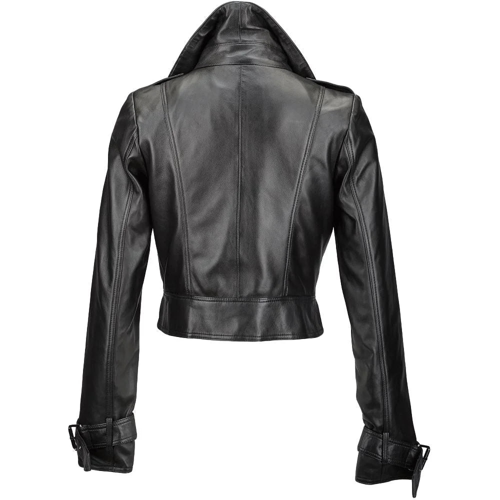 Women's Black Cropped Leather Jacket