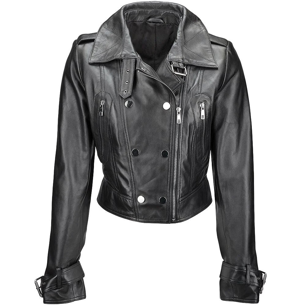 Women's Black Cropped Leather Jacket