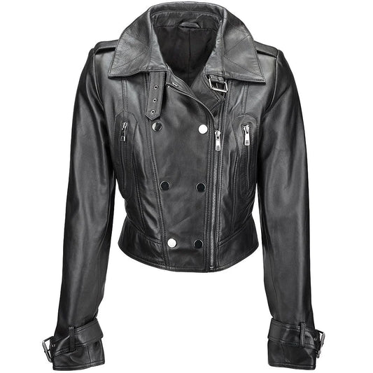Women's Black Cropped Leather Jacket