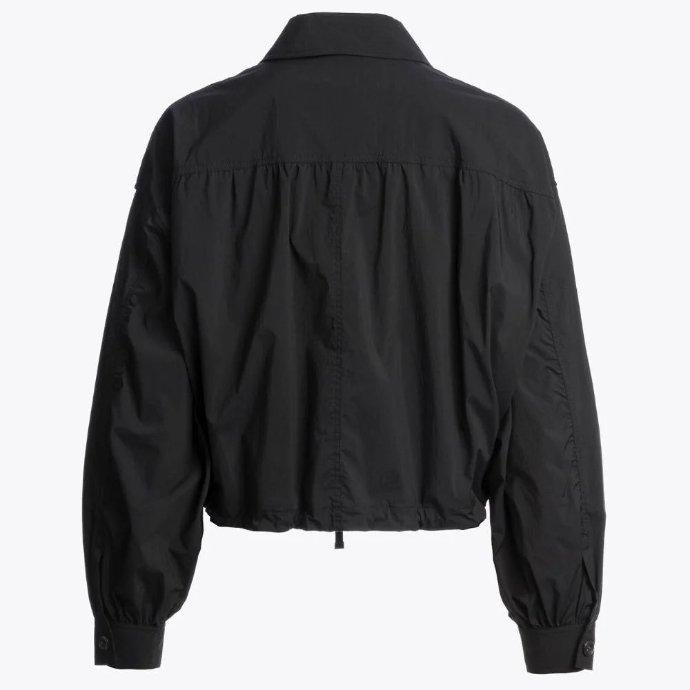 Women's Black Cropped Utility Jacket with Classic Collar