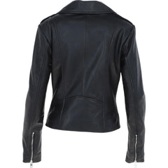 Women's Black Leather Lapel Asymmetrical Jacket