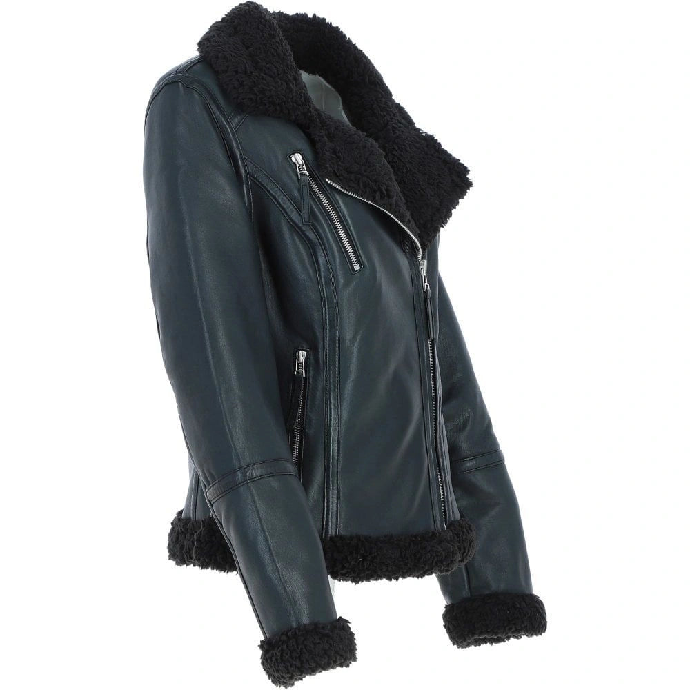 Women's Black Shearling Asymmetrical Jacket