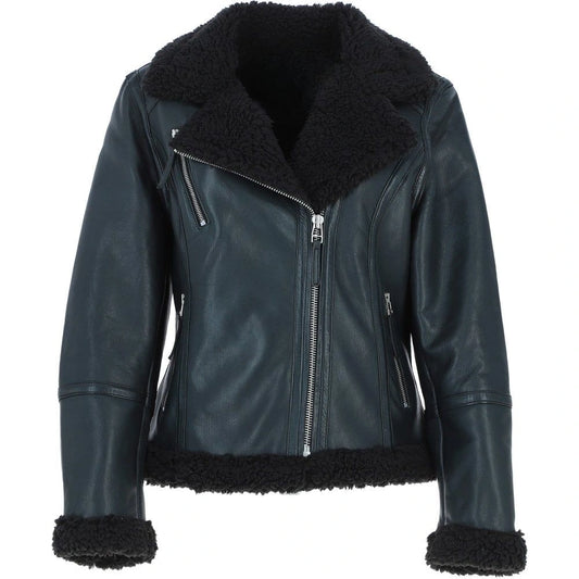 Women's Black Shearling Asymmetrical Jacket