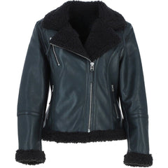Women's Black Shearling Asymmetrical Jacket