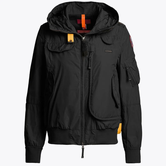 Women's Black Hooded Bomber Jacket with Utility Details