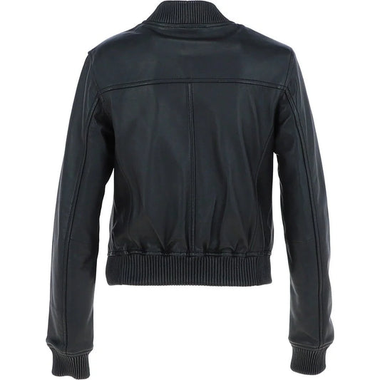 Women's Black Leather Bomber Jacket