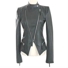 Women’s Black Leather Jacket with Dual-Zip Design