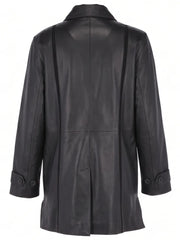 Women's Black Long-Line Leather Coat Back 