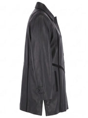 Women's Black Long-Line Leather Coat Right 