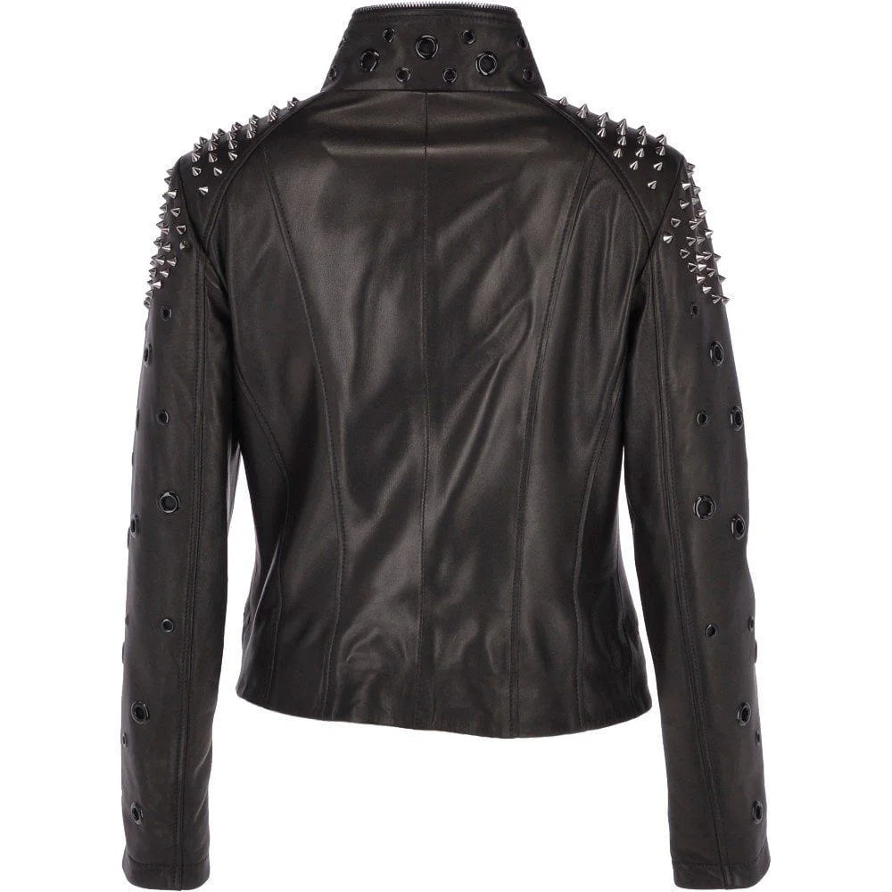 Women's Black Studded Classic Leather Jacket
