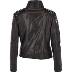 Women's Black Studded Classic Leather Jacket