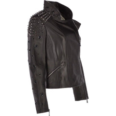Women's Black Studded Classic Leather Jacket