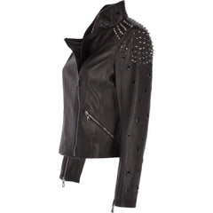 Women's Black Studded Classic Leather Jacket