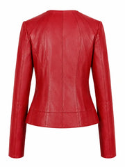 Women's Bold Red Leather Zip-Up Jacket Back 