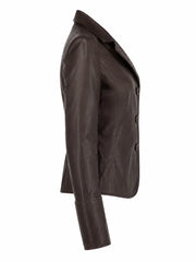 Women's Brown Buckle Straps Leather Jacket, side view