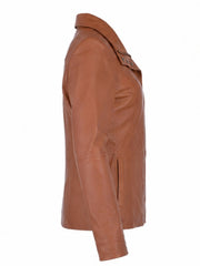 Women's Brown High Collar Leather Jacket Right