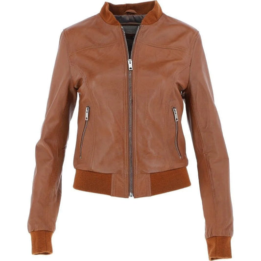 Women's Brown Leather Bomber Jacket