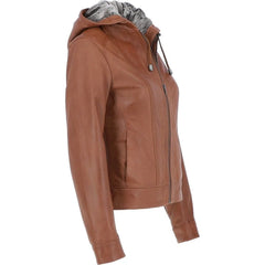 Women's Brown Leather Jacket with Fur Hood