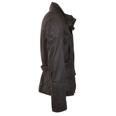 Women's Brown Leather Jacket with High-Neck Design