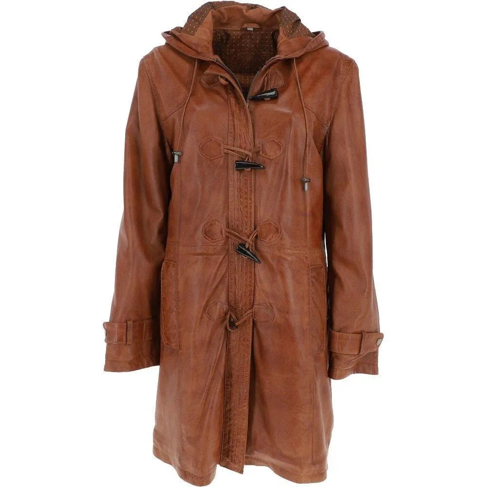 Women's Brown Leather Toggle Coat