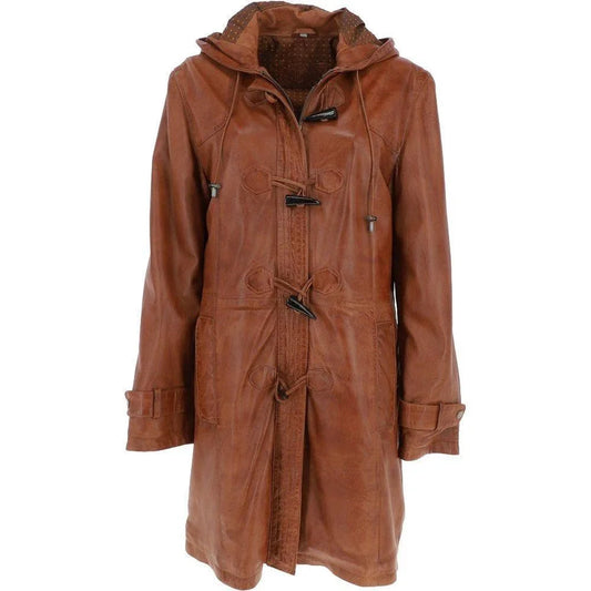 Women's Brown Leather Toggle Coat