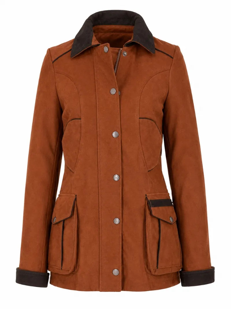 Women's Brown Suede Utility Jacket Front 