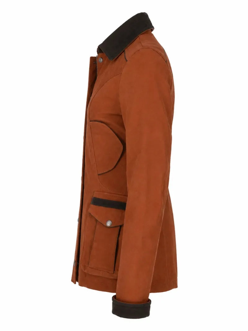 Women's Brown Suede Utility Jacket Left 