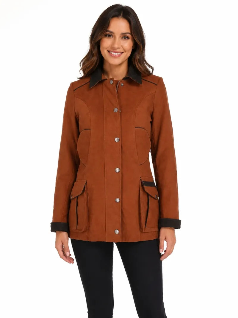 Women's Brown Suede Utility Jacket Full