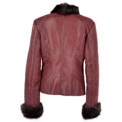 Women's Burgundy Trimmed Leather Jacket
