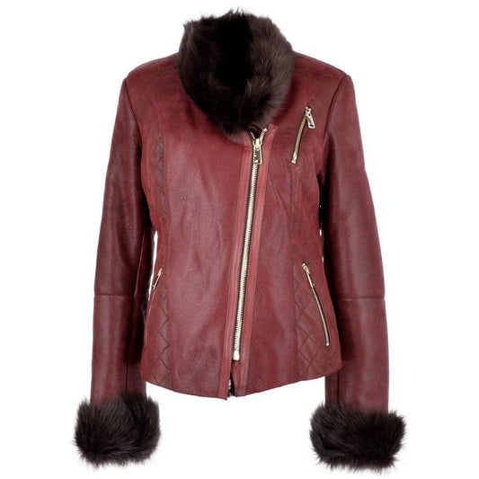 Women's Burgundy Trimmed Leather Jacket